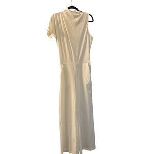 White Sleeveless High-Neck Jumpsuit With Elastic Waist & Side Pockets